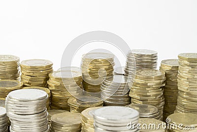 Jordanian Coins stacked isolated on white background Stock Photo