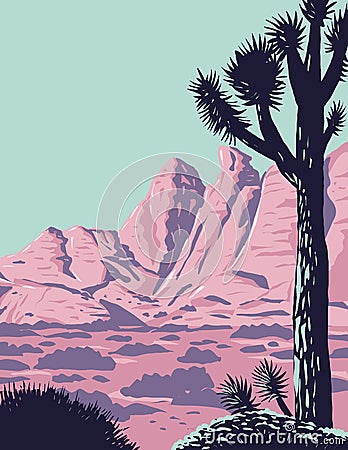 Joshua Tree in the Remote and Rugged Desert Landscape of Gold Butte National Monument in Clark County Nevada WPA Poster Art Vector Illustration