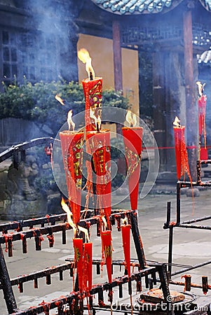 Joss sticks and candles Stock Photo