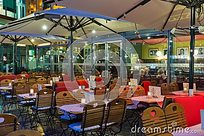 Josty restaurant in Sony Center on Potsdamer Platz. Berlin, Germany Editorial Stock Photo