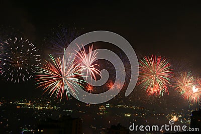 Jounieh festival fireworks display. Stock Photo