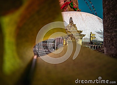 A journal notecopy placed against a monastery outdoors at an evening. writing blogging student concept. selective focus Stock Photo