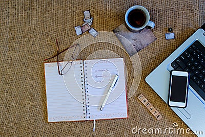 Journal Scene With Open Journal Book Stock Photo