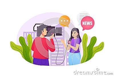 Journalism concept in flat style with people scene Vector Illustration