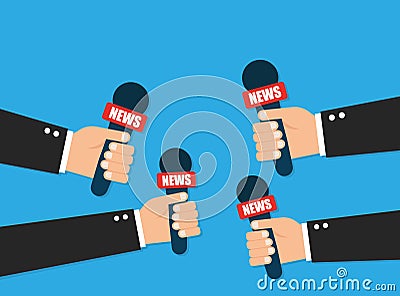 Journalism concept . Hands holding microphones. Hand with microphone Vector Illustration