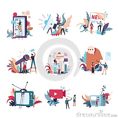 Journalism mass media news vector people icons Vector Illustration