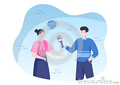 Journalism or Social Broadcasting Illustration with Equipment, News, Microphones, Reporter and Interview Speech Media Event Vector Illustration