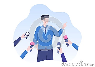 Journalism or Social Broadcasting Illustration with Equipment, News, Microphones, Reporter and Interview Speech Media Event Vector Illustration