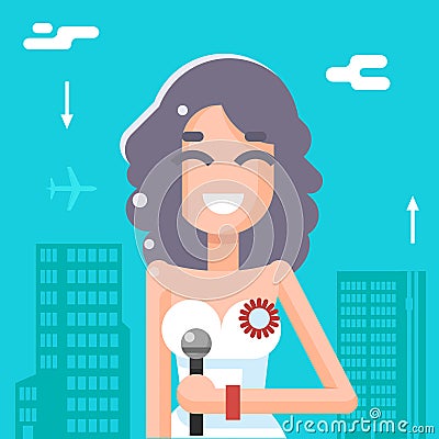 Journalist Female Girl Icon Mass Media Symbol on Stylish Background Flat Design Template Vector Illustration Vector Illustration