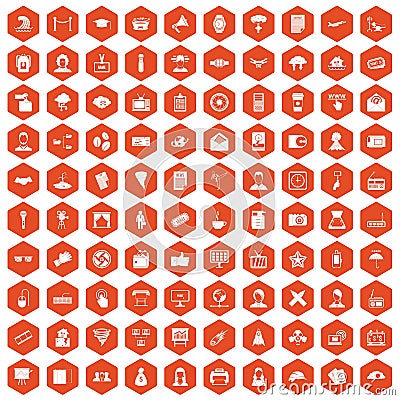 100 journalist icons hexagon orange Vector Illustration