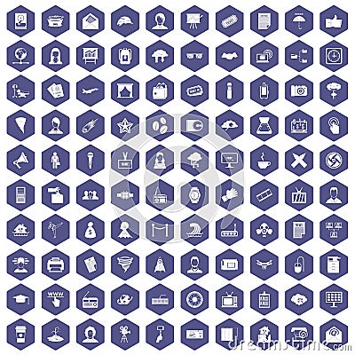 100 journalist icons hexagon purple Vector Illustration