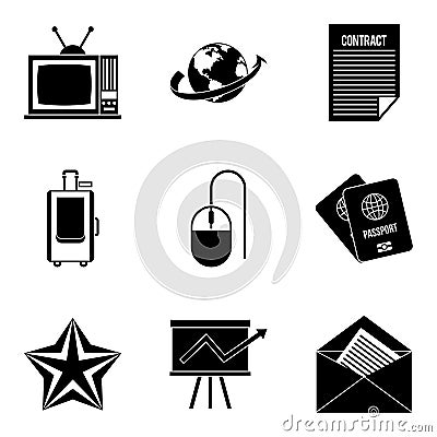 Journalist icons set, simple style Vector Illustration