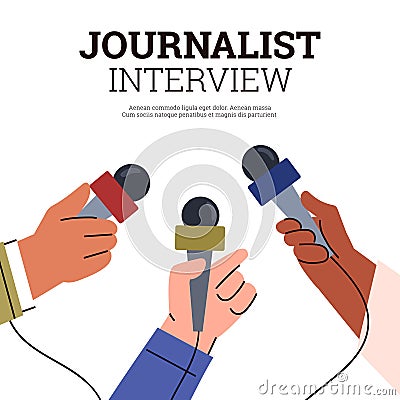 Journalist interview poster with text, flat vector illustration on white background. Vector Illustration