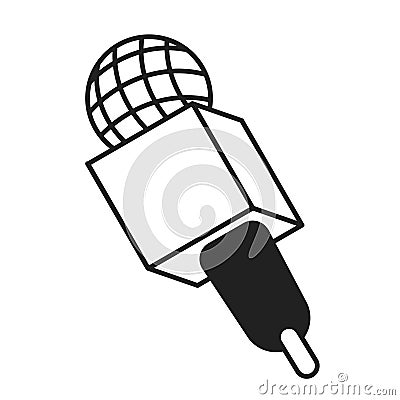 Journalist microphone black and white 2D cartoon object Vector Illustration