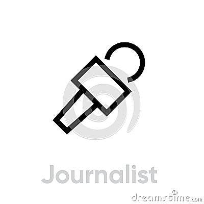 Journalist microphone icon. Editable line vector. Vector Illustration