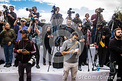 Journalists attend the conference on the Nova Festival Editorial Stock Photo