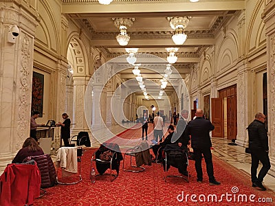 Journalists waiting in the hall at the Parliament Palace Editorial Stock Photo