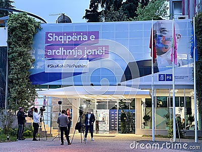 Journalists waiting for the Prime Minister of Albania. Editorial Stock Photo