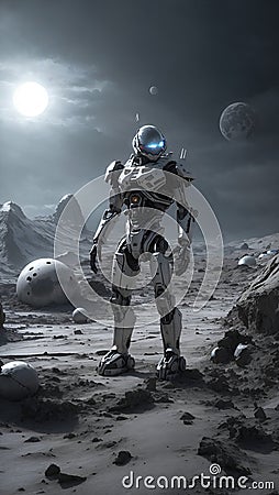 lost in space, a close encounter with robot guards. AI generated Stock Photo