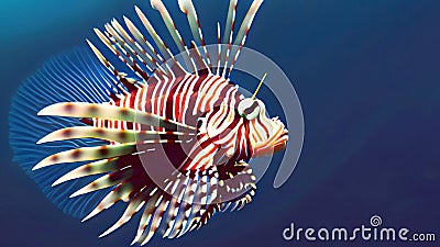 Intriguing Beauty: Lionfish in the Coral Kingdom Stock Photo