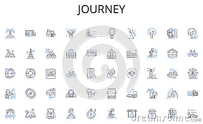 Journey line icons collection. Broadcast, Program, Channel, Transmission, Antenna, Receiver, Frequency vector and linear Vector Illustration