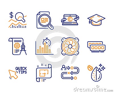 Journey path, Divider document and Ram icons set. Architectural plan, Report timer and Check investment signs. Vector Vector Illustration