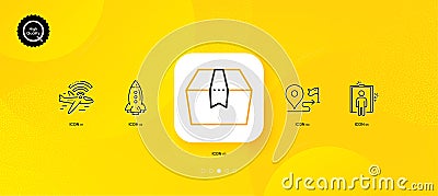 Journey, Rocket and Package box minimal line icons. For web application, printing. Vector Vector Illustration