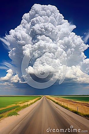 journey on a sunny day, with a straight road extending into the horizon Stock Photo