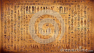 ncient Mysteries Unveiled: Papyrus Revealing Enigmatic Egyptian Hieroglyphs Stock Photo