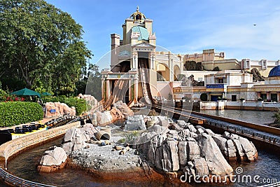 Journey to Atlantis ride at SeaWorld Orlando in Florida Editorial Stock Photo