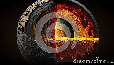 Journey to the Core: A Realistic Depiction of Earth's Inner Layers, Made with Generative AI Cartoon Illustration