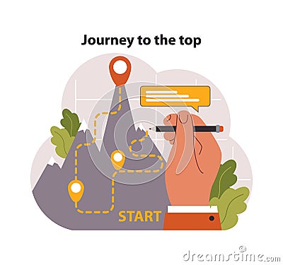 Journey to the top concept. Flat vector illustration. Vector Illustration