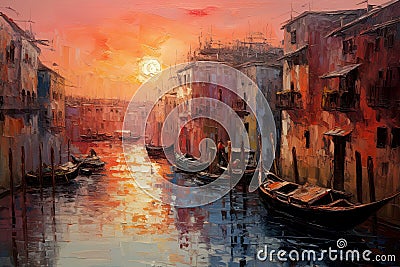 journey to Venice with this canvas painting, capturing the timeless allure of the city's waterways and architecture. Stock Photo