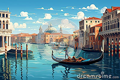 Venetian Serenity: Abstract Glimpses of Venice Cartoon Illustration