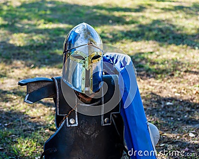 Jouster's helmet and shield. Stock Photo