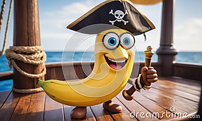 Jovial Banana Pirate with Cutlass Stock Photo