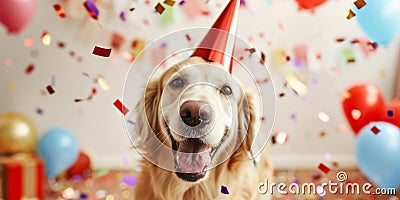 Joy And Happiness Abound As Delightful Dog Celebrates Festive Birthday Bash Stock Photo