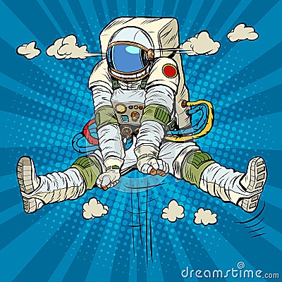 Joy hyper jump, cartoon emotion The characteristic emotional pose of a astronaut man Vector Illustration