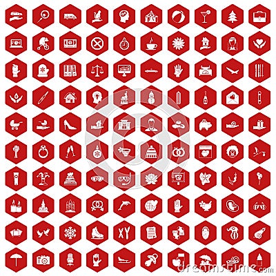 100 joy icons hexagon red Vector Illustration
