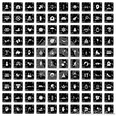 100 joy icons set, grunge style Vector Illustration