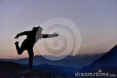 joy movements at the top of the mountains Stock Photo