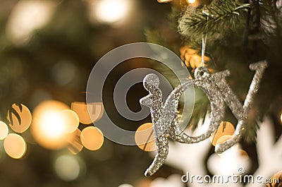 Joy ornament on christmas tree Stock Photo