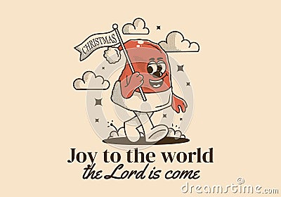 Joy to the world the Lord is come. Character illustration of walking Christmas hat Vector Illustration