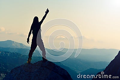 The joy of victory of the person who is honorable, proud and reaches his goals Stock Photo