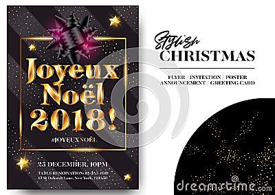 Joyeux Noel 2018 Merry Christmas in French. Vector Illustration