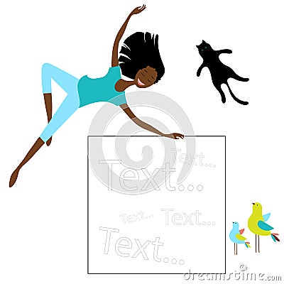 Joyful African-American girl and blank text banner. Frame Board. Clipart Vector Illustration