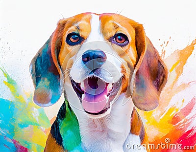 A joyful and amusing Beagle dog is enjoying itself in a solitary setting without any distract Stock Photo