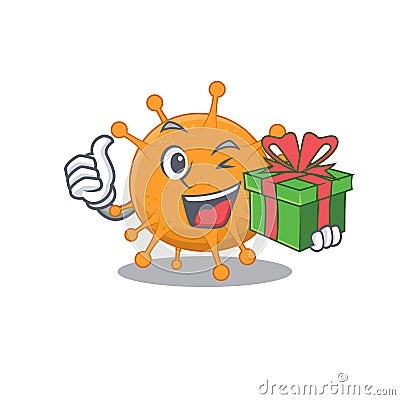 Joyful anaplasma cartoon character with a big gift box Vector Illustration
