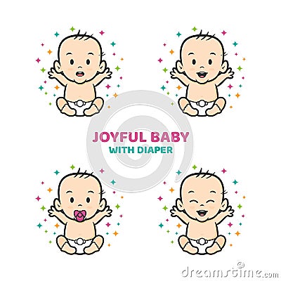 joyful baby diaper with different facial expression Stock Photo
