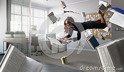 Joyful beautiful young levitating businesswoman Stock Photo